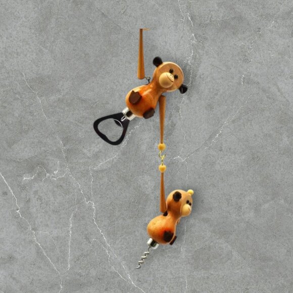 MCM Vintage Wood Monkey Bottle Opener & Corkscrew Bar Accessories - Picture 1 of 3
